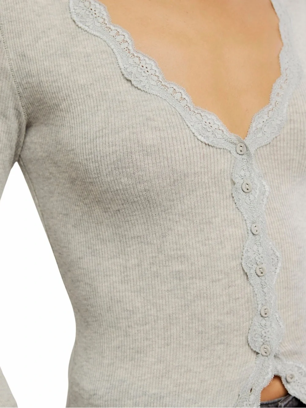 Free People Big Love Lace Trim Knit Button-Up Top